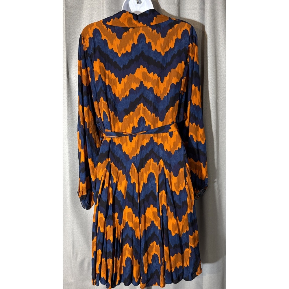 Scirock Italy Chevron Mini Shirt Dress Orange Blue Pleated Resort Long Sleeve OS - Picture 4 of 6